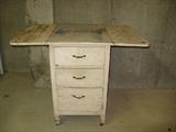Primitive fold out table with 3 drawers - Bread Box is in Bottom Drawer