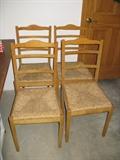 4 Vintage Ladder Back Chairs with Straw Seats