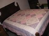 Vintage Embroidered Patchwork Pink & Purple Quilt