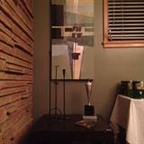 Iron sculptures and custom wooden side table