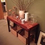 Pecan and walnut side table with parquet top
