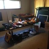 Modern King headboard. Vintage board games.