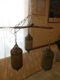 Middle eastern pierced brass hanging light fixture
