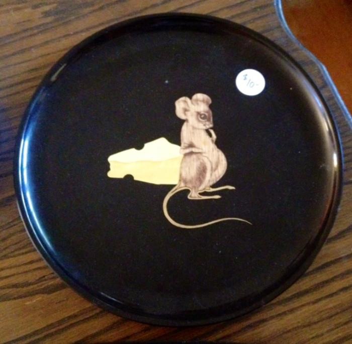 Vintage Couroc Round Tray with Mouse & Cheese