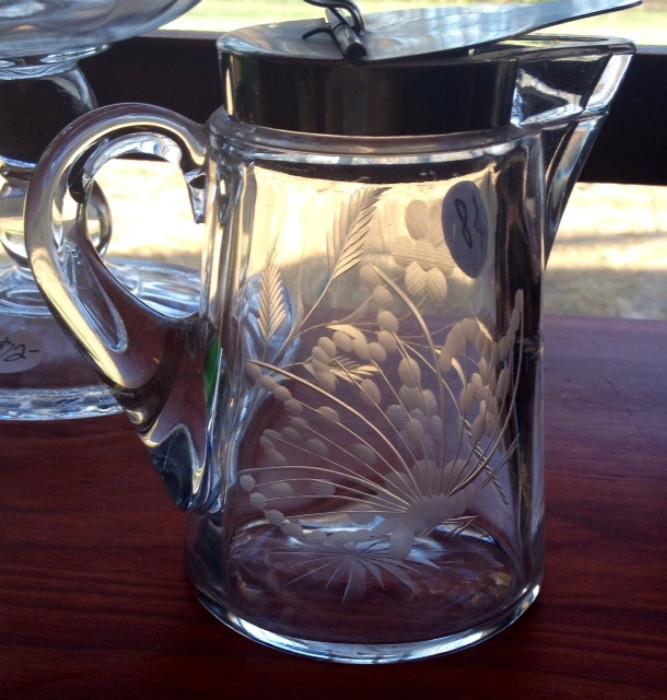 Vintage Etched Glass Syrup Jar