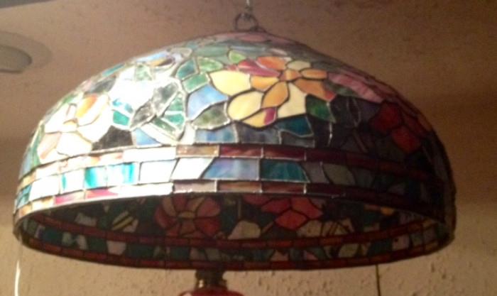 Large Hanging Tiffany Style Stained Glass Lamp