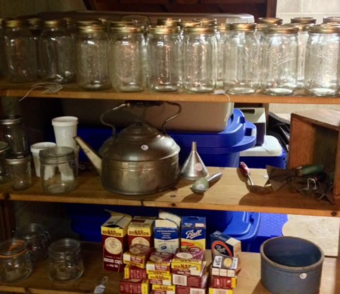 Canning Supplies...Ball jars...lids....Vintage Tea Pot