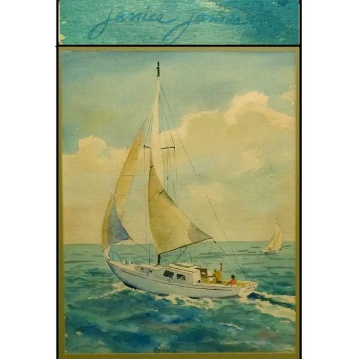 Janice James Sailboat/ Yacht Watercolor