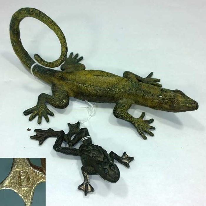 Austrian Cold Cast Bronze Monitor Lizard and frog