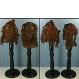 African Tribal masks with jute knot, shell and hair addorments