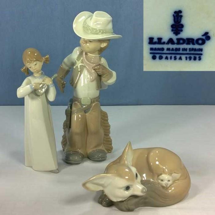 Lladro Cowboy Puppet, Girl with guitar and Fox with Cub