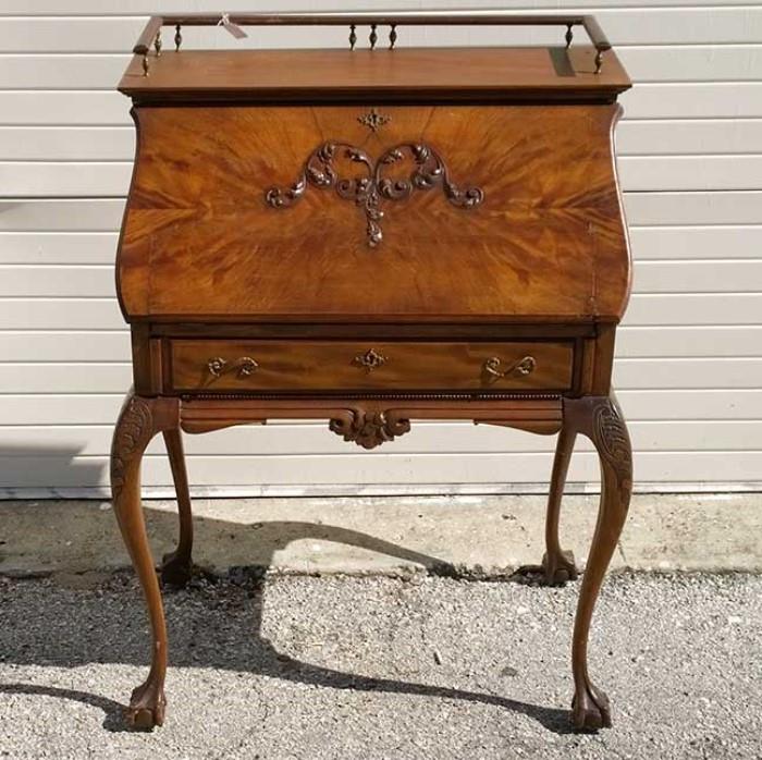 Ladies Writing Desk Queen Anne leg, ball and claw feet, galley top