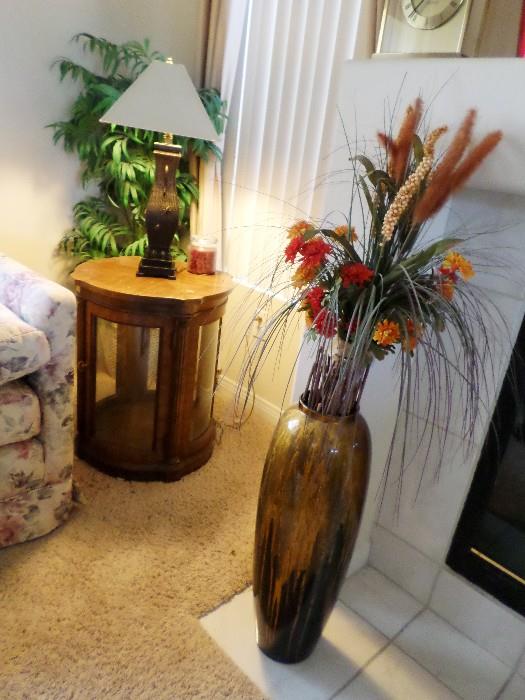 Side Table, Lamp, Vase with Floral Arrangement