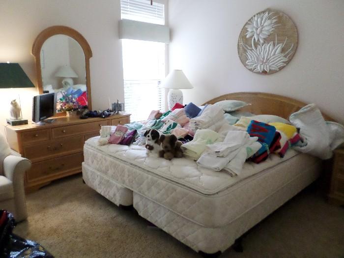 King Bedroom Set-Dresser,Mirror, Headboard & 2 nightstands.  King Pillowtop Mattress with twin box springs sold seperately