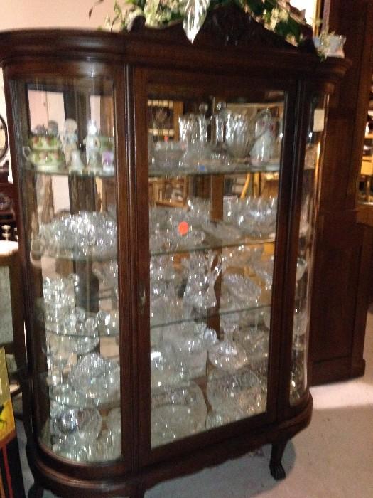 American oak china cabinet & beautiful cut glass