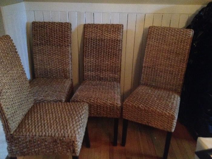 Set of four wicker dining chairs