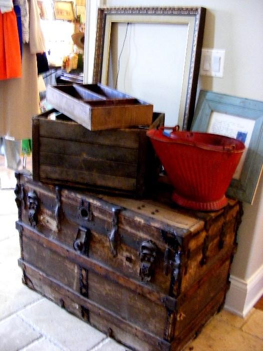 Antique Wooden trunk. Wood Boxes and frames