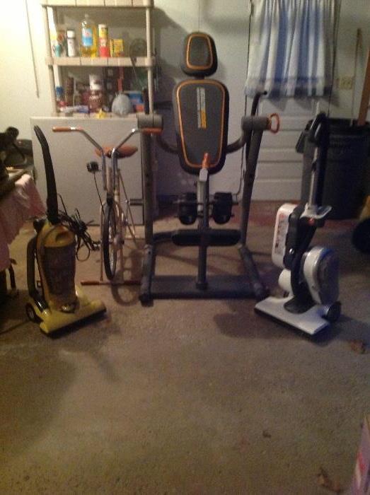 Hoover sweepers, exercise bike and  inversion table, 