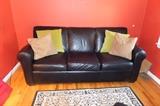 CRATE AND BARREL BLACK LEATHER 80" SOFA
