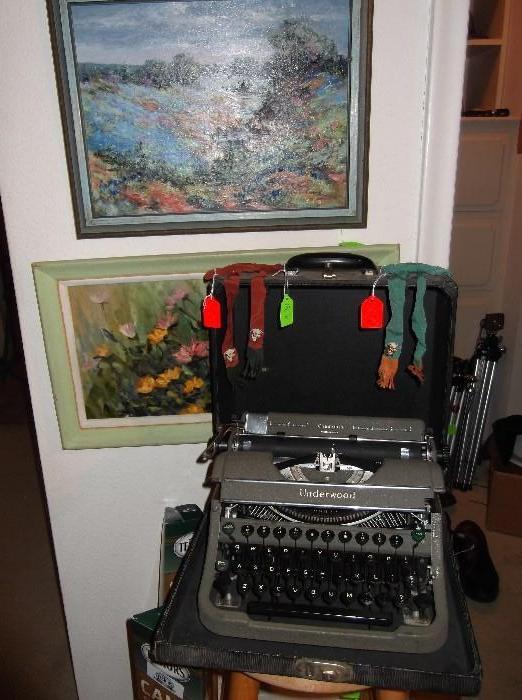 Underwood typewriters, vintage western clip ties, original oils by Texas artist