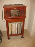 Crosley Style Record player, stand and vintage record albums