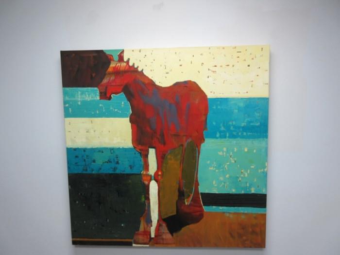 Cheval Rouge 48"X48" Oil on canvas by Sherri Belassen