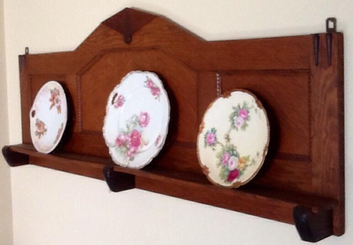 Antique oak plate display 