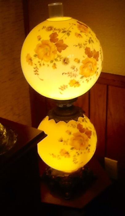 Antique two globe painted lamp