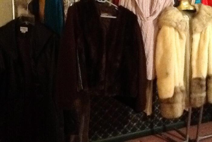 Black leather jacket, mink jacket with cable knit sleeves and gorgeous fur jacket!