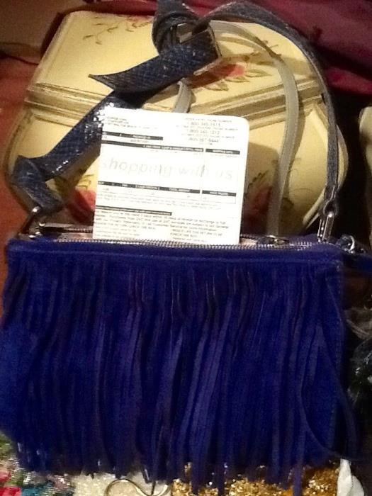 Sweet cross body fringed blue suede purse