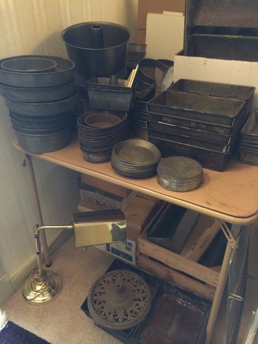 Variety of cake and bread pans from old bakery in Indiana.