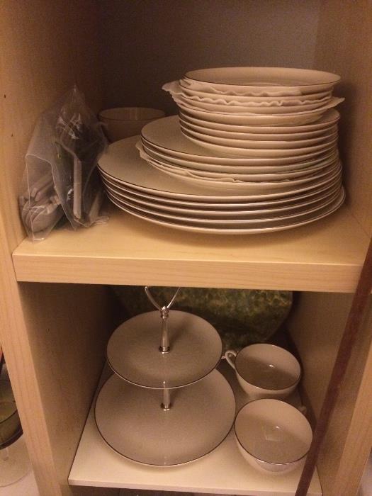 Pickard china 'Damask' pattern. 4 (5pc) place settings + 1 extra dinner plate. Also have 2-tier tray.