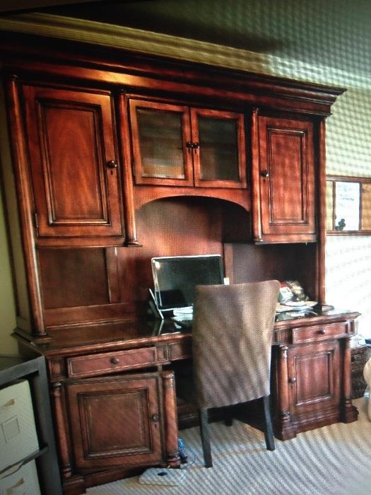 THOMASVILLE DESK AND HUTCH WITH BUILT IN LIGHTS AND ELECTRICAL PLUG FOR COMPUTER $1950