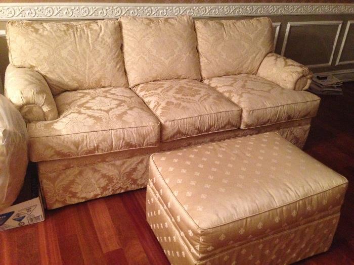 DREXEL HERITAGE CUSTOM UPHOLSTERED SOFA, OTTOMAN, AND CHAIR AND HALF. PERFECT CONDITION, NEVER USED $1800