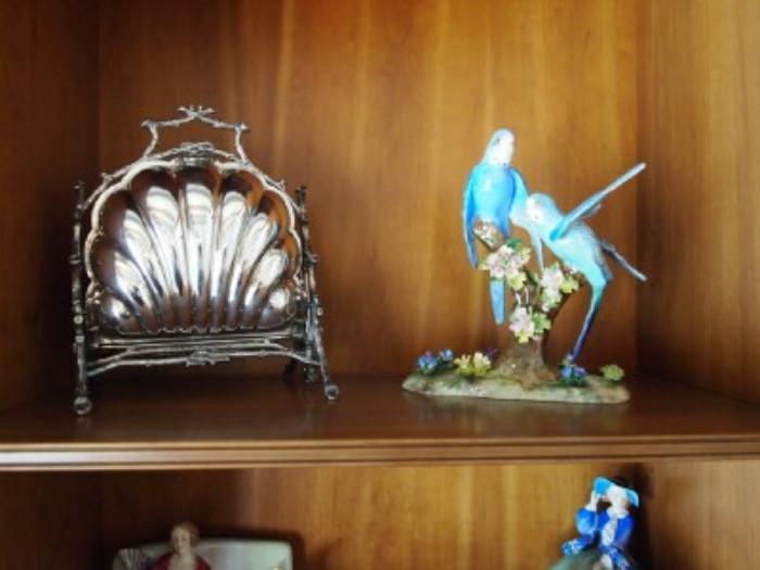 Silver plate server, Worcester bird figure
