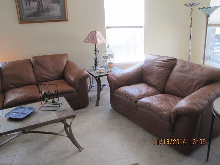 Beautiful Real Leather Couch and Loveseat