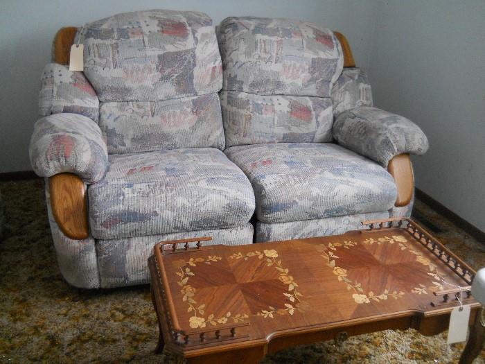 Love seat and antique coffee table