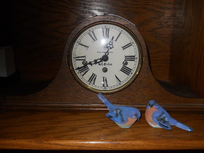 Seth Thomas clock, blue birds