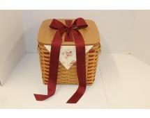 Large Sweetest Gift Sweetheart basket with cloth and plastic liner as well as a wood lid and ribbon