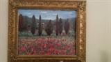 Basic artwork of some nameless Italian field with poppies and cypress trees