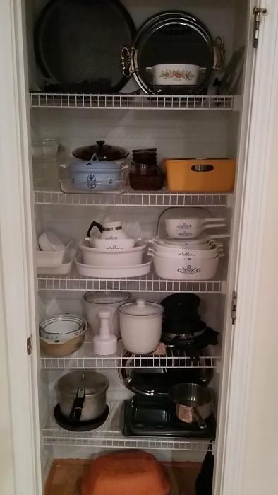 Pots and pans, lots of Corning Ware