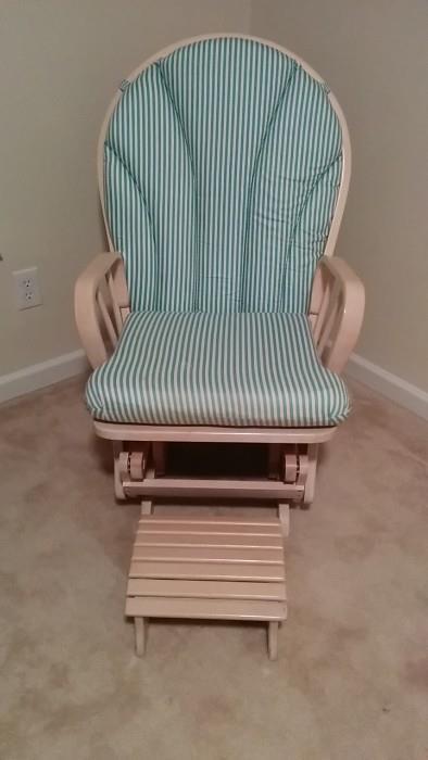 Pickled finish rocking chair, w/matching ottoman -  perfect for those with little feet.