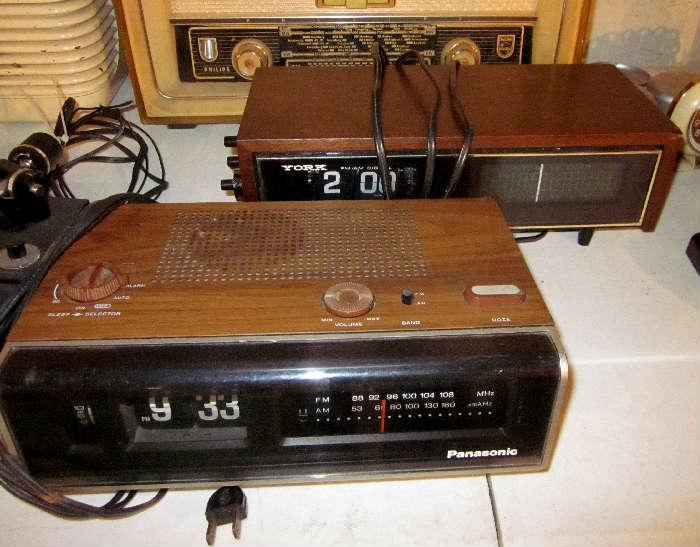 Two 1970's flip-number clock radios (York & Panasonic).  Both clocks work, but radios do not.