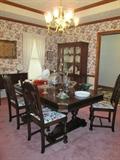 Antique dining table with 6 chairs