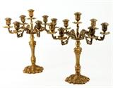 LOT 6: A PAIR OF BELGIAN GILT METAL SEVEN-LIGHT CANDELABRA 