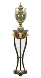 LOT 14: A CONTINENTAL STYLE FAUX MARBLE AND PARCEL GILT URN ON STAND