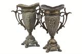 LOT 77: A PAIR OF CONTINENTAL PATINATED METAL URNS