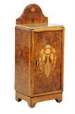 LOT 215: A BURLWOOD AND MARQUETRY BEDSIDE CABINET