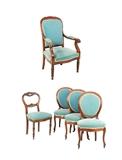 LOT 264: AN ASSEMBLED SET OF FIVE FRENCH UPHOLSTERED CHAIRS
