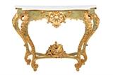 LOT 279: A FRENCH LOUIS XV STYLE PAINTED AND PARCEL GILT CONSOLE TABLE